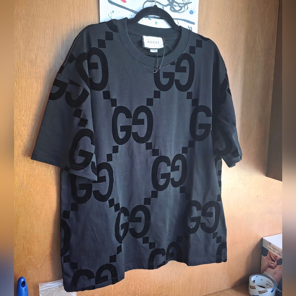 2024 Edition Gucci GG Flocked Print 100% Cotton T-shirt XL - Picture 4 of 16